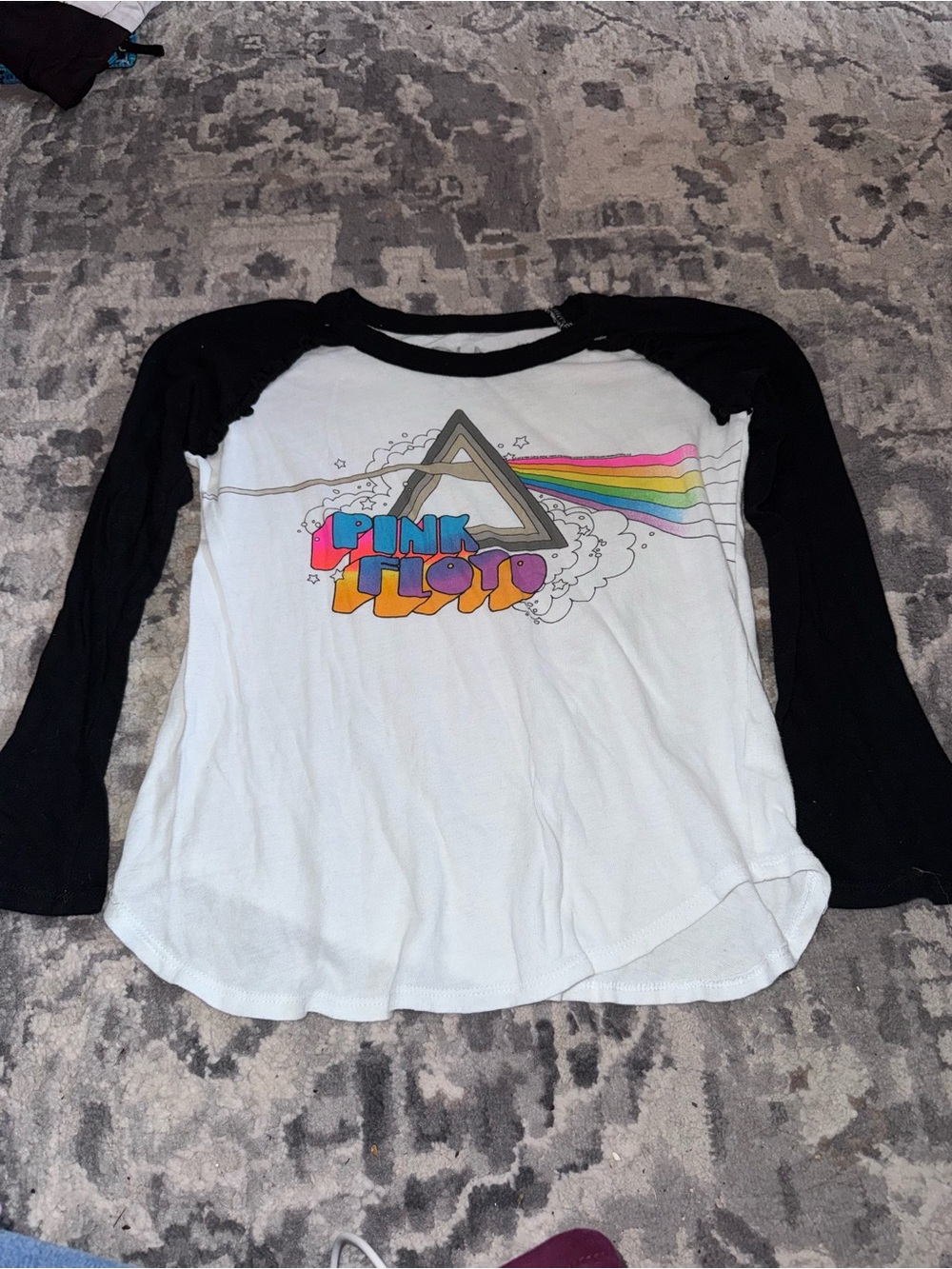 Pink Floyd Black & White Raglan Tee with Rainbow Prism Graphic